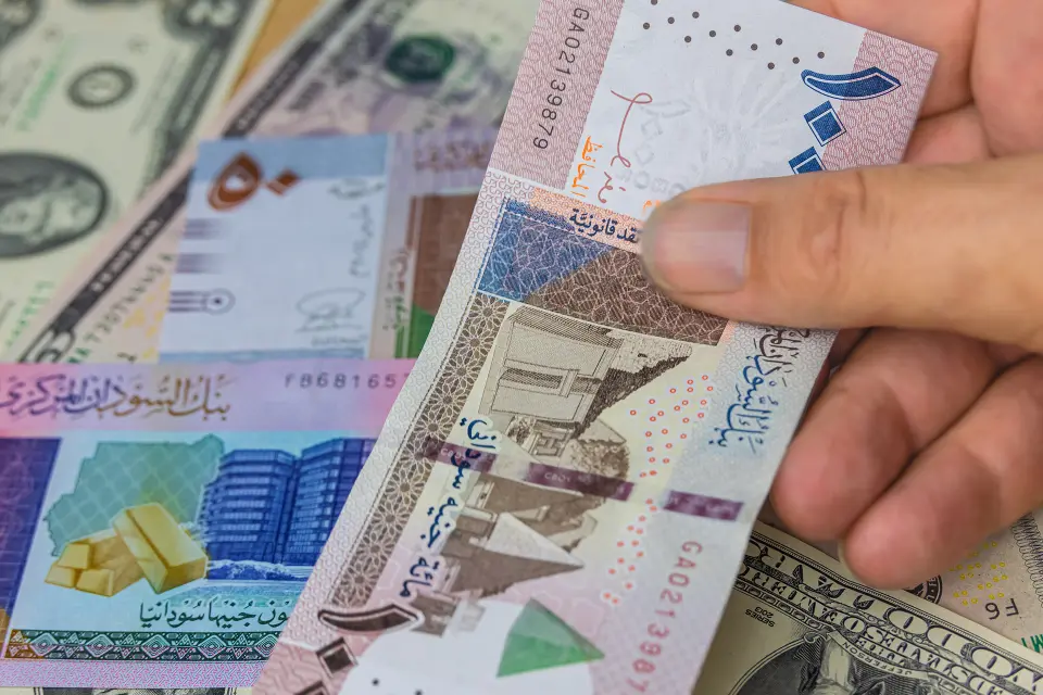 Male hand hold 100 Sudanese pounds banknote, the currency of Sudan. Close up Paper Money of the arabic country with high inflation. Old man hands shows ... See More by Holger @ادوبي ستوك