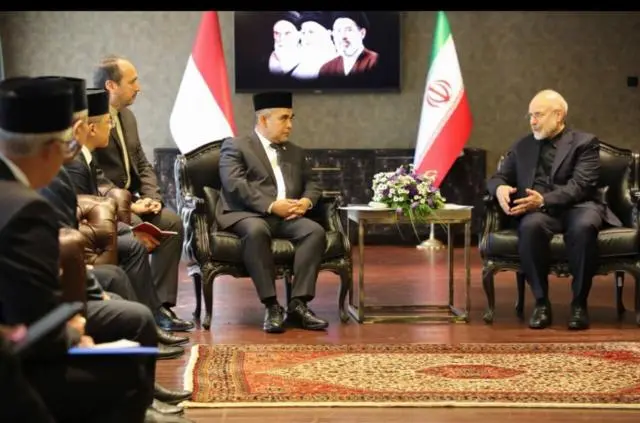 رئيس مجلس الشورى وكبير المفاوضين الإيرانيين محمد باقر قاليباف ورئيس مجلس الشورى الشعبي الإندونيسي أحمد مزاني